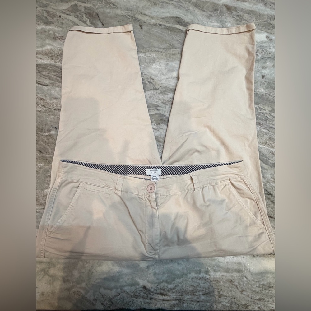 Crown & Ivy Curvy Charlotte Pants 16W Khaki Stretch Chino Ankle
